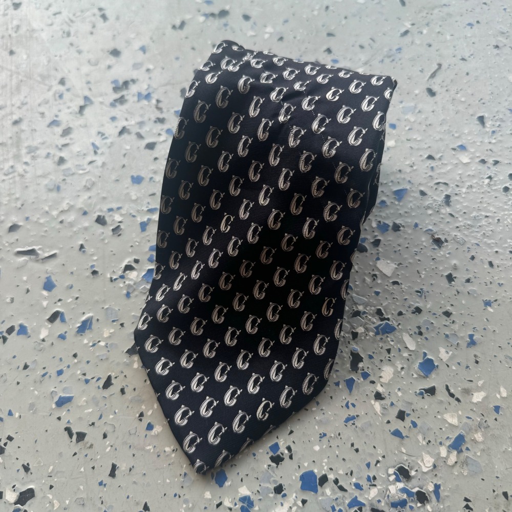 Gianni Versace Mens Silk Necktie Black Silver Monogram G Logo Made in Italy Tie